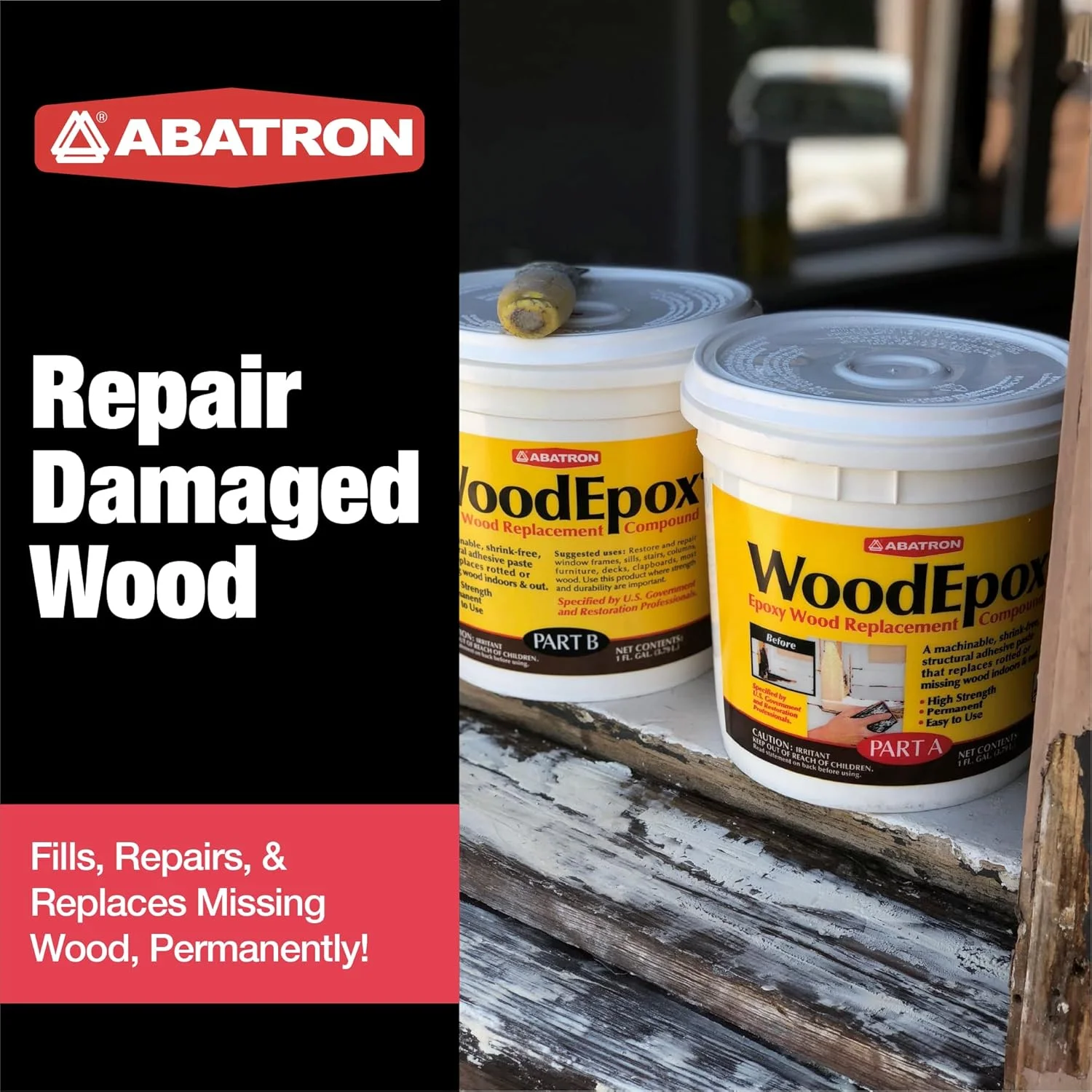 ترکیب جایگزین چوب اپوکسی Abatron WoodEpox، کیت 12 اونسی، قسمت A و B