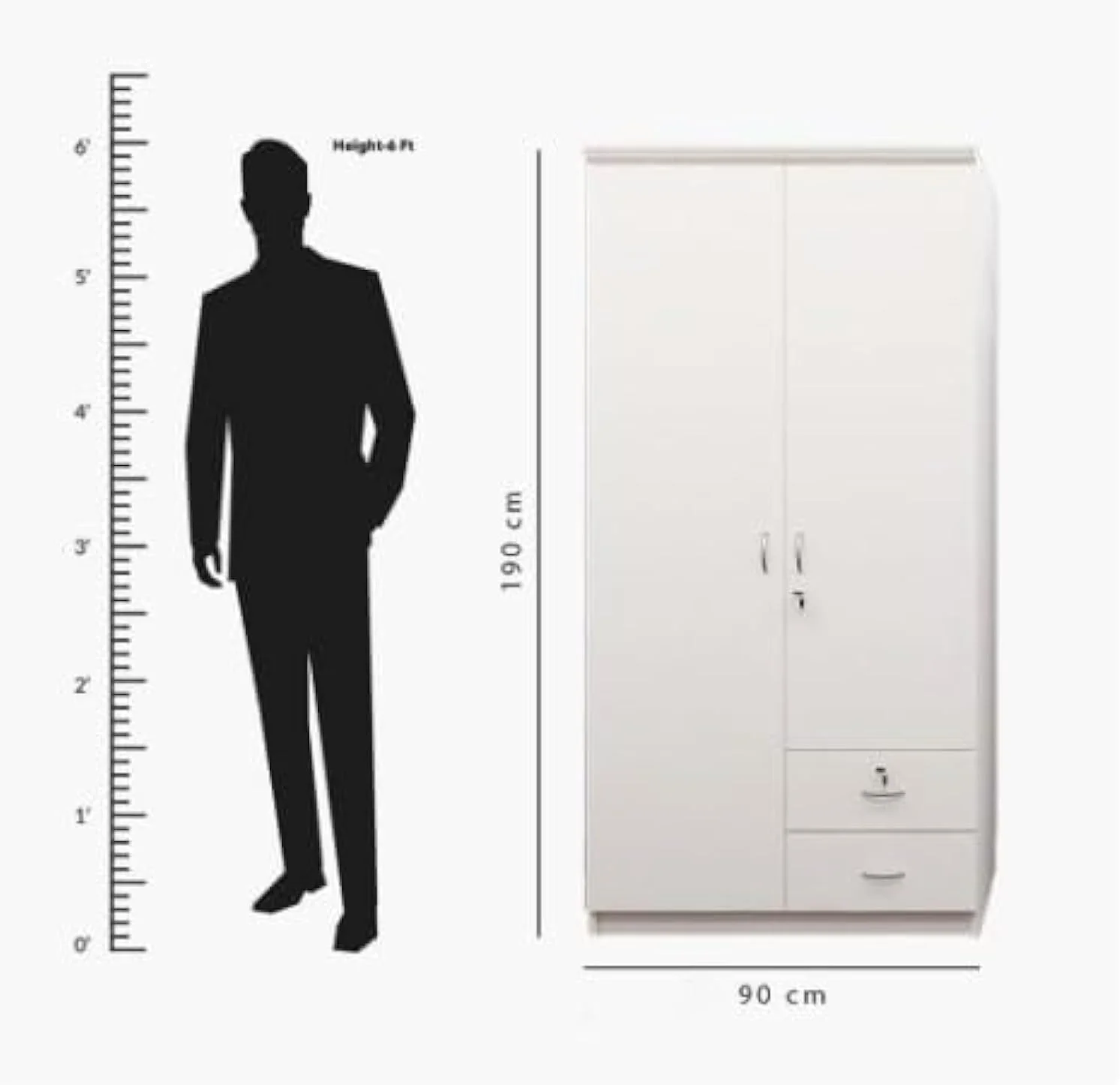 کمد لباس چوبی 2 درب محمد عظیم فرنیچر مدل MAF-622، کمد لباس چوبی محکم با کشوهای قفل دار، طراحی مدرن و شیک، رنگ سفید