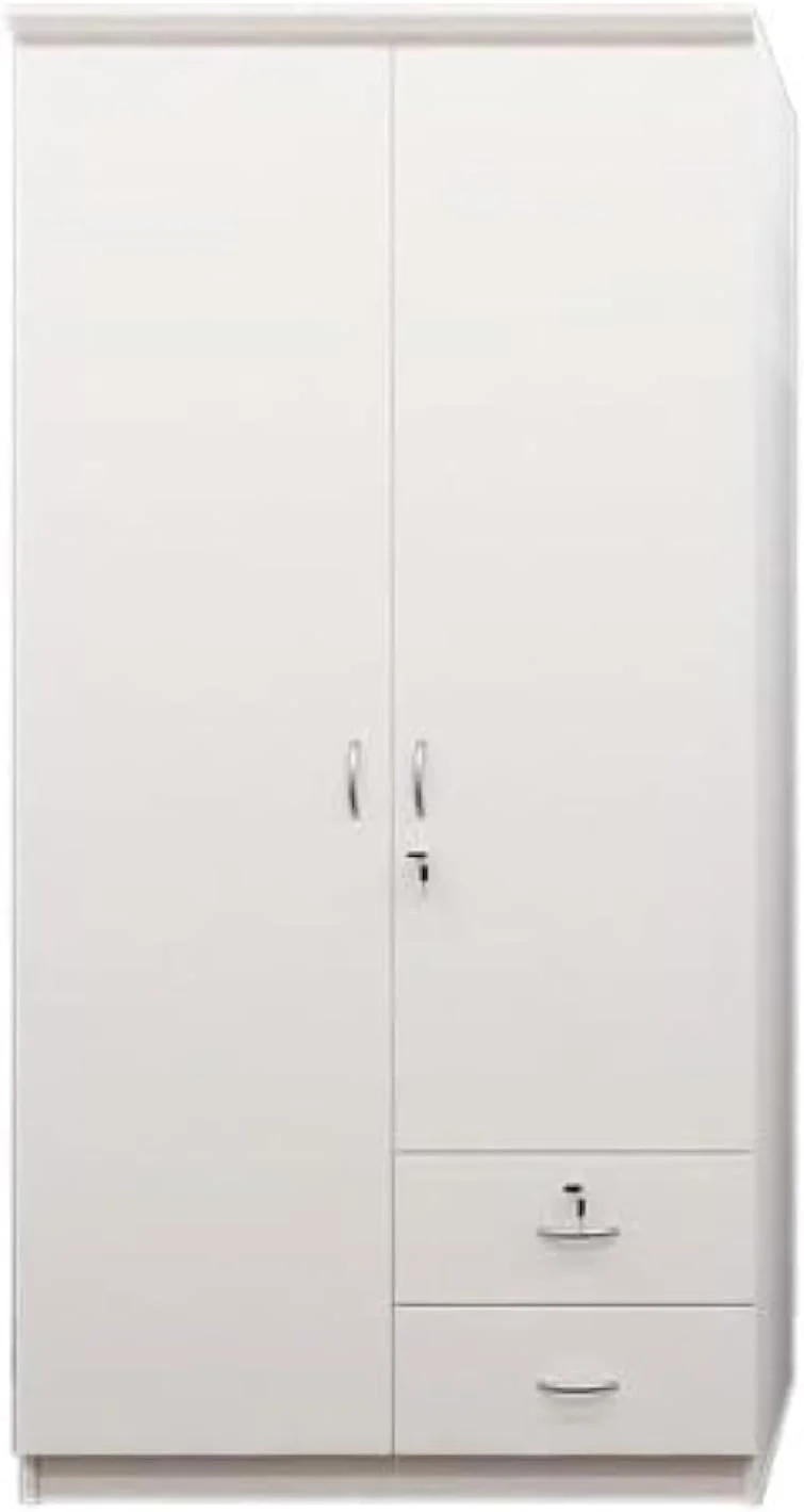 کمد لباس چوبی 2 درب محمد عظیم فرنیچر مدل MAF-622، کمد لباس چوبی محکم با کشوهای قفل دار، طراحی مدرن و شیک، رنگ سفید