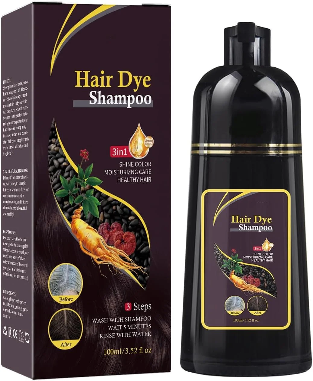 1 عدد شامپو رنگ مو فوری 100 میلی لیتری، شامپو رنگ موی مشکی فوری گیاهی طبیعی برای رنگ کردن موهای سفید، شامپو رنگ موی مشکی برای مردان و زنان، شامپو رنگ مو (قهوه ای طبیعی) 1 عدد شامپو رنگ مو فوری 100 میلی لیتری، شامپو رنگ موی مشکی فوری گیاهی طبیعی برای رنگ کردن موهای سفید، شامپو رنگ موی مشکی برای مردان و زنان، شامپو رنگ مو (قهوه ای طبیعی)