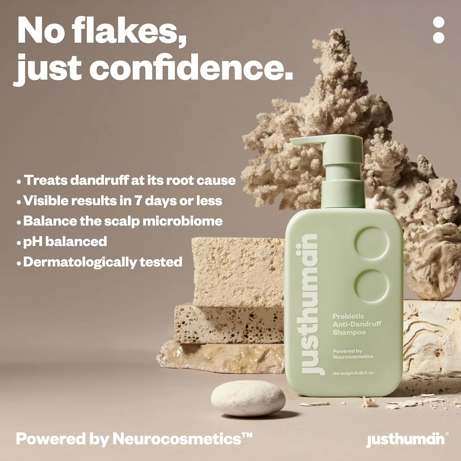 شامپو ضد شوره سر پروبیوتیک جاست هیومن حاوی پیروکتون اولامین | مناسب انواع مو | متعادل کننده میکروبیوم پوست سر، رفع خارش پوست سر | فاقد پارابن و سولفات | 250 میلی لیتر، بسته 1 عددی