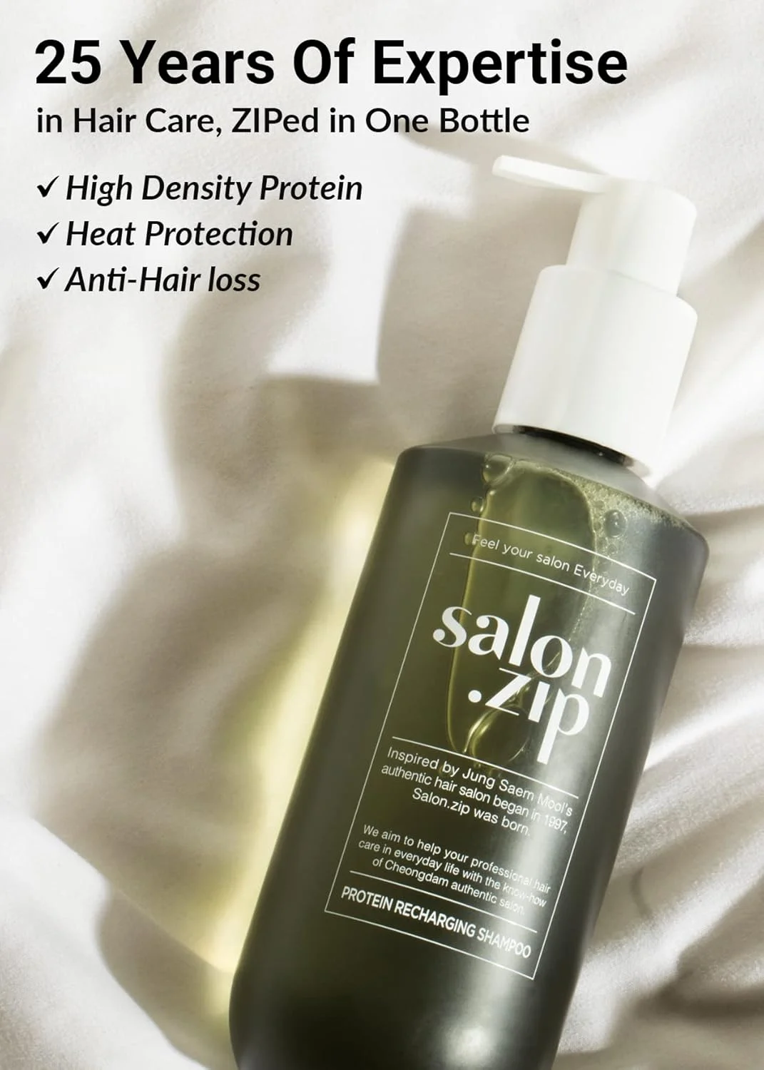 شامپو پروتئینی بازسازی کننده مو سالن.ZIP JUNG SAEM MOOL OFFICIAL برای موهای آسیب دیده و مراقبت از مو، 400 گرم | لوازم آرایشی کره ای