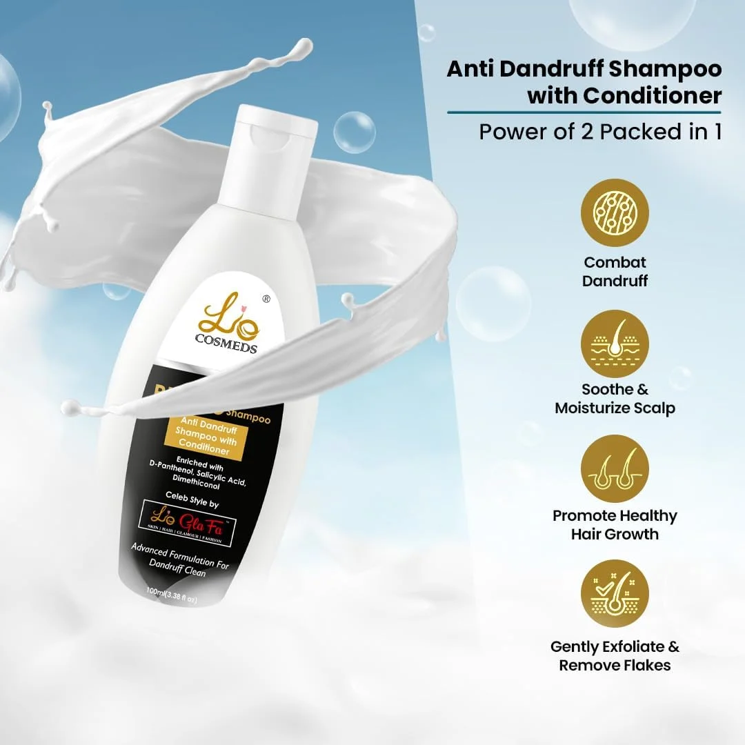 شامپو و نرم کننده ضد شوره 2 در 1 Lio Cosmeds برای شوره سر، تغذیه و تسکین خارش پوست سر | از بین بردن چربی از پوست سر | تقویت موهای سالم، براق و درخشان | 100 میلی لیتر