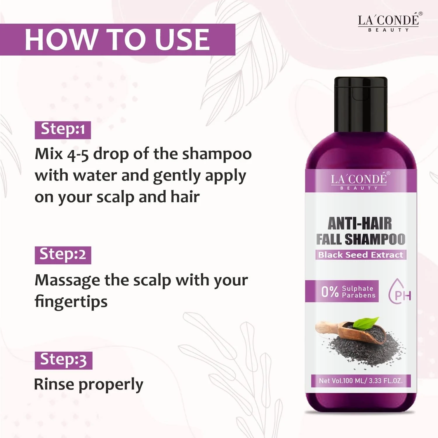 شامپو ضد ریزش مو عصاره دانه سیاه La'Conde برای کنترل شوره سر و داشتن موهای براق، بسته 4 عددی 100 میلی لیتری