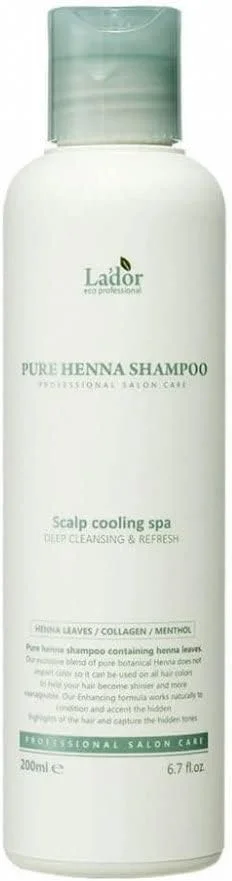 شامپو حنای خالص لادر، درمان خنک کننده مو، 200 میلی لیتر، برای داشتن مو و پوست سر سالم تر، حاوی مواد حنا، تسکین دهنده خارش پوست سر، درخشان کننده و حجم دهنده مو