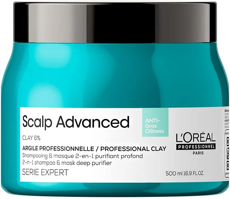 شامپو و ماسک 2 در 1 لورآل پروفشنال Scalp Advanced ضد چربی، پاک کننده عمقی خاک رس 500 میلی لیتر
