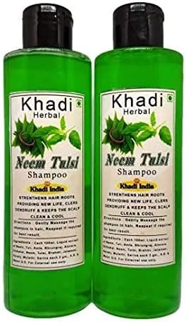 شامپو گیاهی طبیعی خادی با عصاره های چریش و ریحان مقدس برای جلوگیری از ریزش مو، فاقد پارابن، ضد شوره و ریزش مو، ترمیم موهای آسیب دیده، بسته ترکیبی 200 میلی لیتری