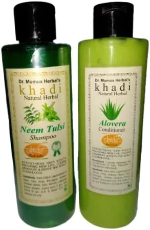 مجموعه شامپو گیاهی طبیعی Neem و Tulsi Khadi و نرم کننده آلوئه ورا برای رشد مو - کنترل ریزش مو، بدون پارابن، رشد مو، کنترل ضد شوره سر، مجموعه 200 میلی لیتری