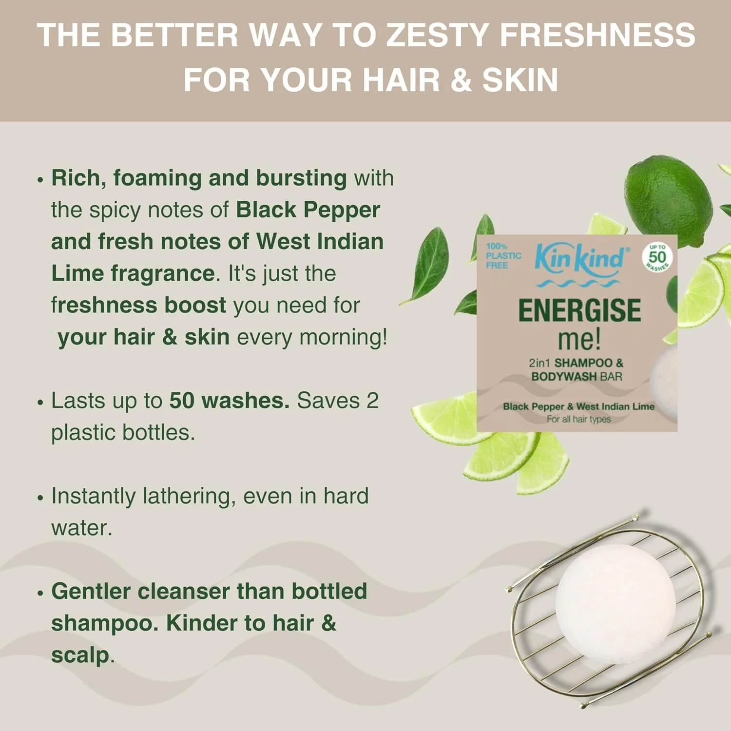 شامپو بار مردانه KinKind - انرژی بخش! شامپو بار جامد 2 در 1 و بار شستشو برای مو، ریش و بدن | صابون مردانه، شامپو بار طبیعی، شامپو بار مسافرتی برای مو انگلستان | تا 50 بار شستشو - وگان