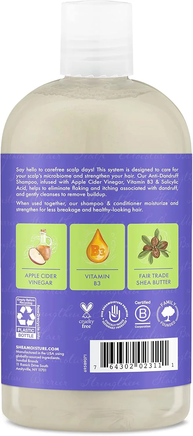 شامپو سیستم مراقبت از مو شی مویسچر برای موهای قوی تر و پوست سر سالم تر، شامپو ضد شوره سر فرموله شده با سرکه سیب و شی باتر تجارت منصفانه 384 میلی لیتر