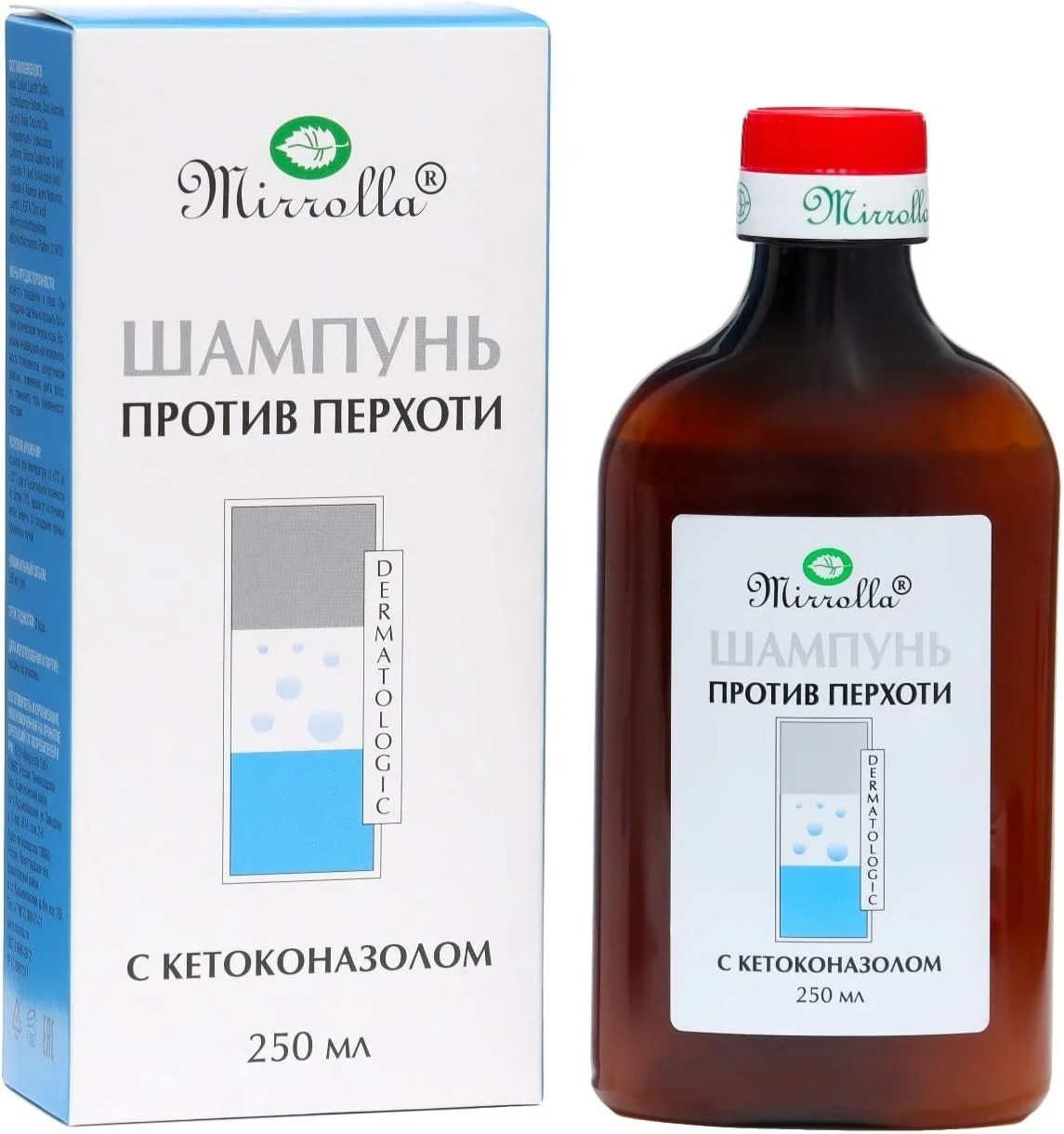 شامپو ضد شوره 2% کتوکونازول MIRROLLA - درمان دارویی برای سبوره، قارچ پوست سر و پوسته ها - توصیه شده توسط متخصص پوست (250 میلی لیتر)