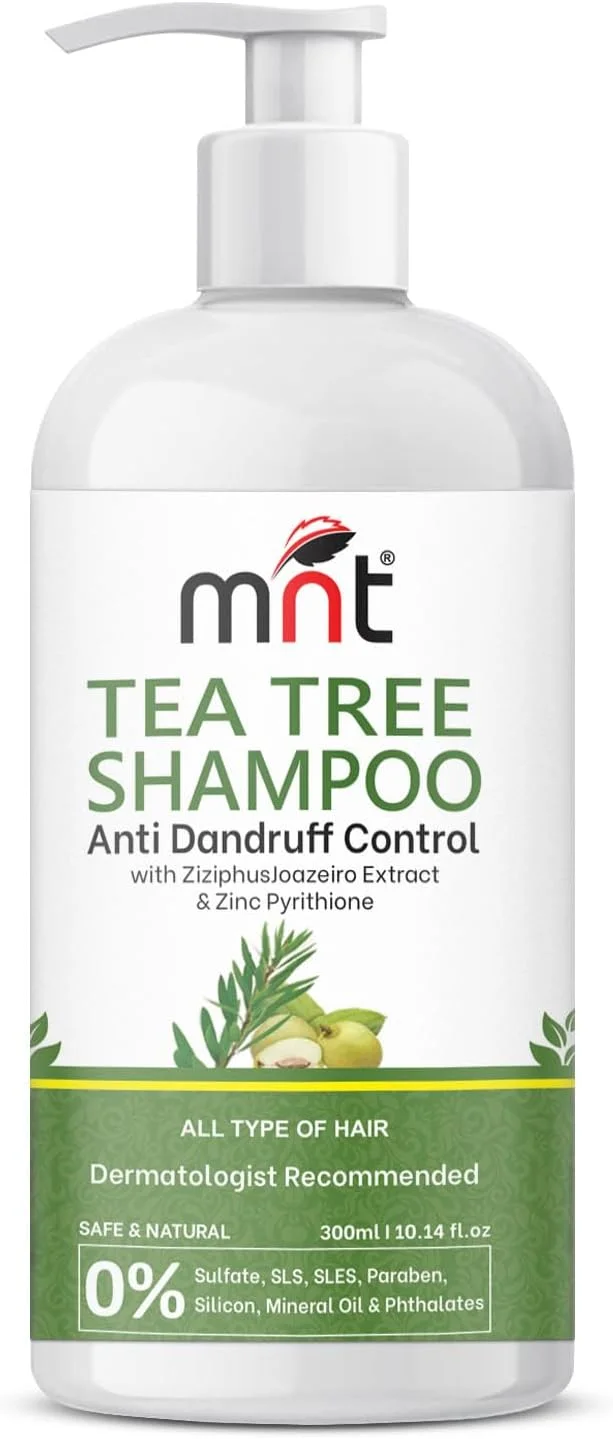 شامپو ضد شوره درخت چای MNT حجم 300 میلی لیتر | از بین برنده شوره سر و تسکین دهنده خارش پوست سر | کاهش 50 درصدی شوره سر در 2 هفته | شامپو بدون پارابن و سولفات | برای آقایان و بانوان