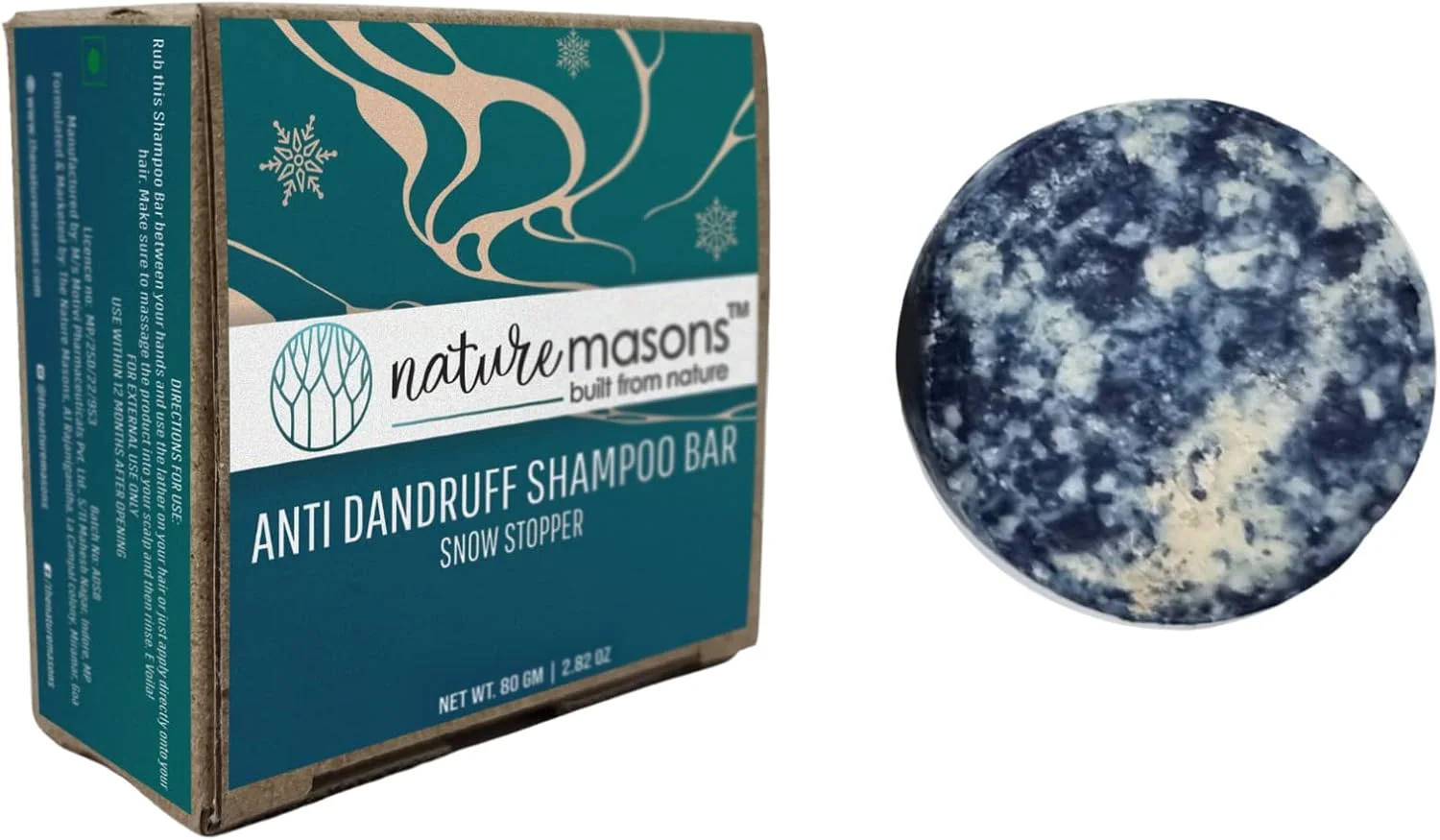 شامپو بار ضد شوره نیچر میسونز (شامپو بدون سولفات و پارابن / برای موهای خشک و وز / پوست سر خشک) بسته 80 گرمی