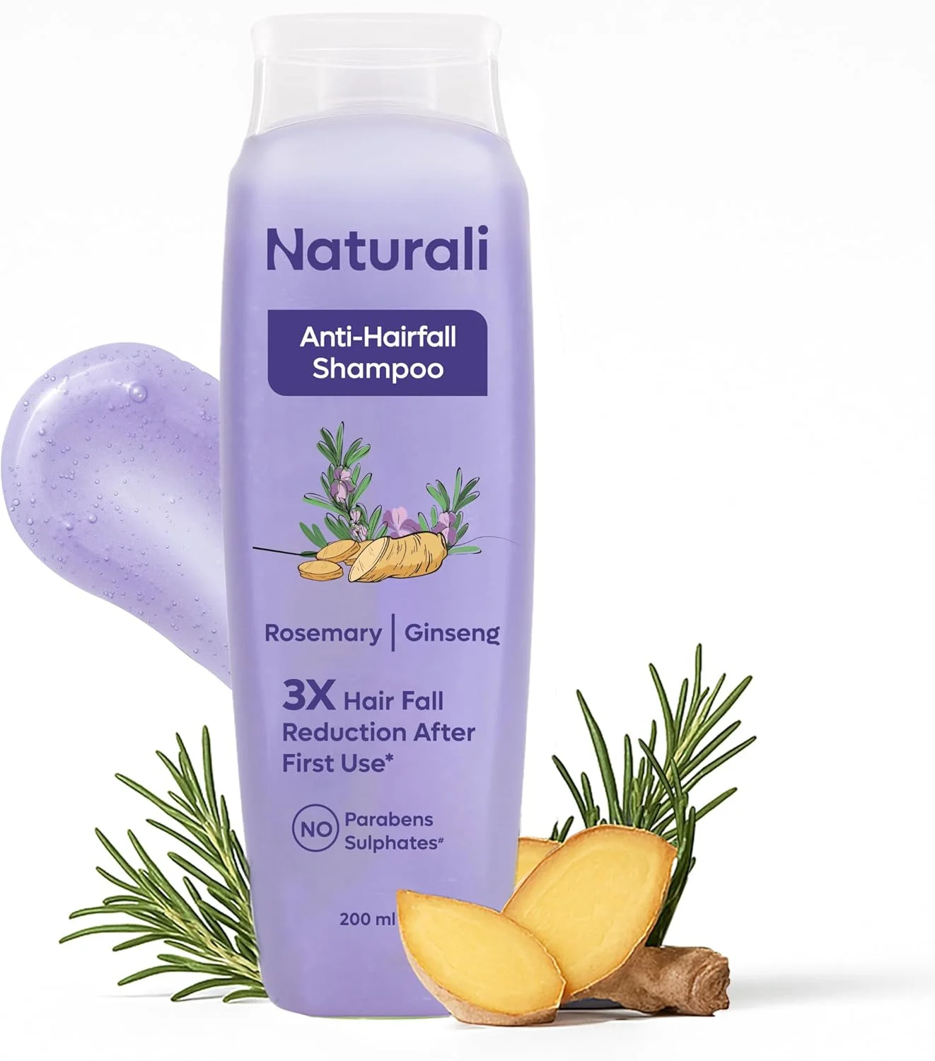 شامپو ضد ریزش مو نچرالی | کنترل 3 برابر ریزش مو | حاوی رزماری، بیوتین و جینسینگ | بدون سولفات و پارابن | شامپو رزماری برای رشد مو | 200 میلی لیتر