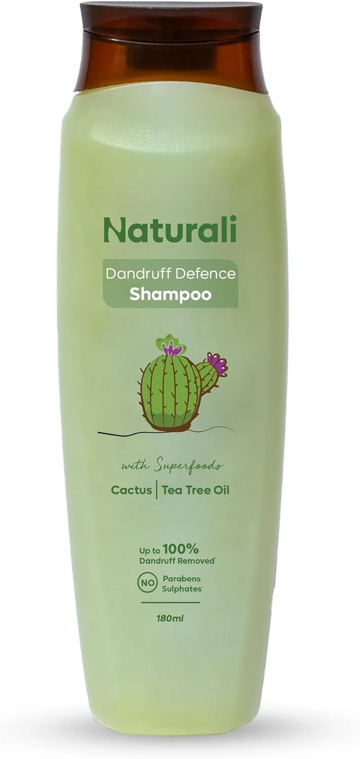 شامپو ضد شوره سر نچرالی با روغن درخت چای و عصاره کاکتوس | جلوگیری از شوره سر | شامپو بدون پارابن و سولفات | شامپو ضد شوره | 180 میلی لیتر