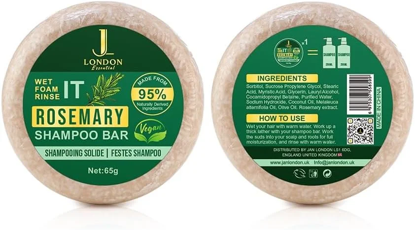 شامپو بار رزماری JL، ساخته شده با 95% مواد طبیعی برای مراقبت ارگانیک از مو، رشد و تغذیه پوست سر، راه حل پاک کننده مو سازگار با محیط زیست و بدون تست حیوانی برای آقایان و بانوان 65 گرم