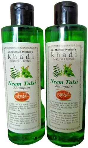 شامپو گیاهی طبیعی نيم و تولسی Khadi برای جلوگیری از ریزش مو، فاقد پارابن، ضد شوره و ضد ریزش مو، موهای آسیب دیده، غنی شده با فیبرهای فعال، ترمیم کننده آسیب مو 200 میلی لیتر بسته 2 عددی