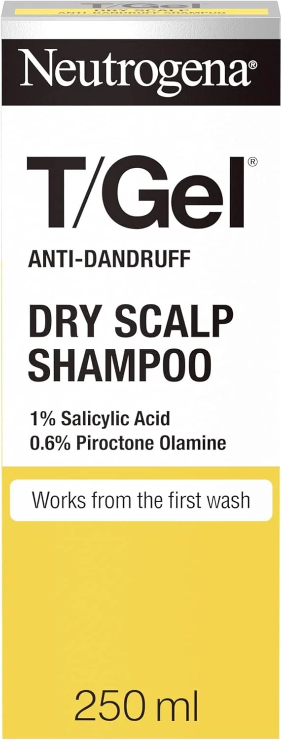 شامپو ضد شوره نوتروژینا T/Gel برای موهای خشک (1x 250ml)، شامپو روزانه ضد شوره با اسید سالیسیلیک، شامپو پاک کننده برای کمک به ترمیم موهای خشک و آسیب دیده و مبارزه با شوره سر از اولین شستشو
