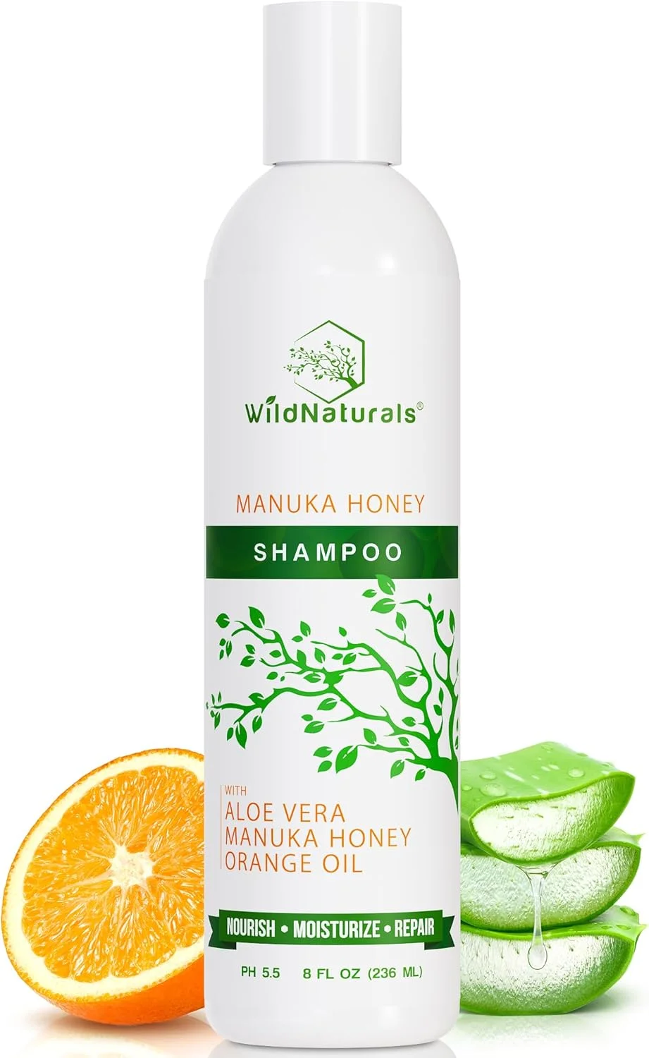 شامپو آبرسان طبیعی برای پوست سر خشک و خارش دار - شامپو مرطوب کننده ضد شوره بدون سولفات با آلوئه ورا و عسل مانوکا - قابل استفاده برای موهای چرب و مجعد - کمک به رشد مو با روغن نارگیل