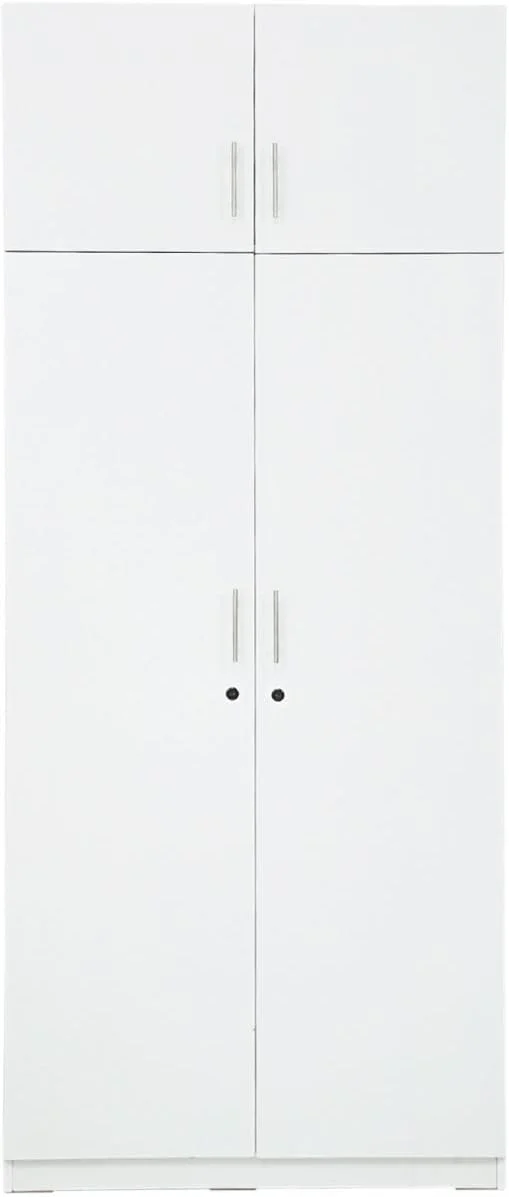 کمد لباس چوبی دو درب AFT Max با کابینت بالایی، سفید