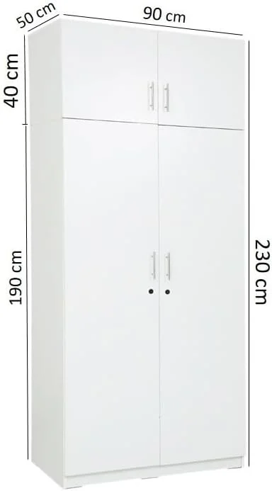 کمد لباس چوبی دو درب AFT Max با کابینت بالایی، سفید کمد لباس چوبی دو درب AFT Max با کابینت بالایی، سفید