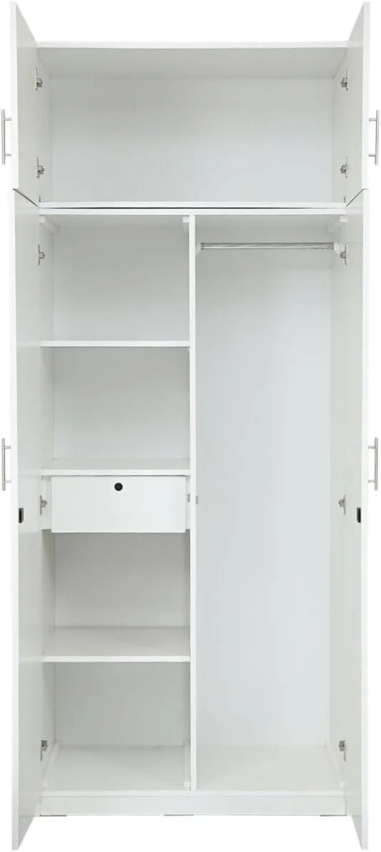 کمد لباس چوبی دو درب AFT Max با کابینت بالایی، سفید کمد لباس چوبی دو درب AFT Max با کابینت بالایی، سفید