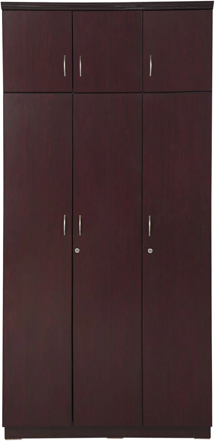 کمد لباس چوبی سه درب سری AFT Max با کابینت بالایی، قهوه ای