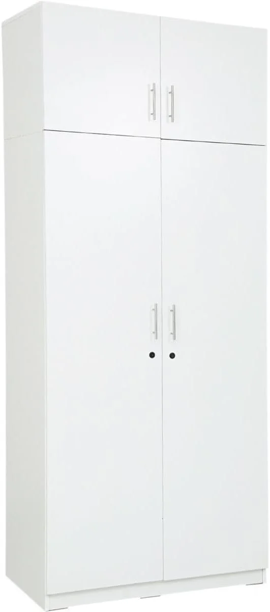 کمد لباس چوبی دو درب AFT Max با کابینت بالایی، سفید کمد لباس چوبی دو درب AFT Max با کابینت بالایی، سفید