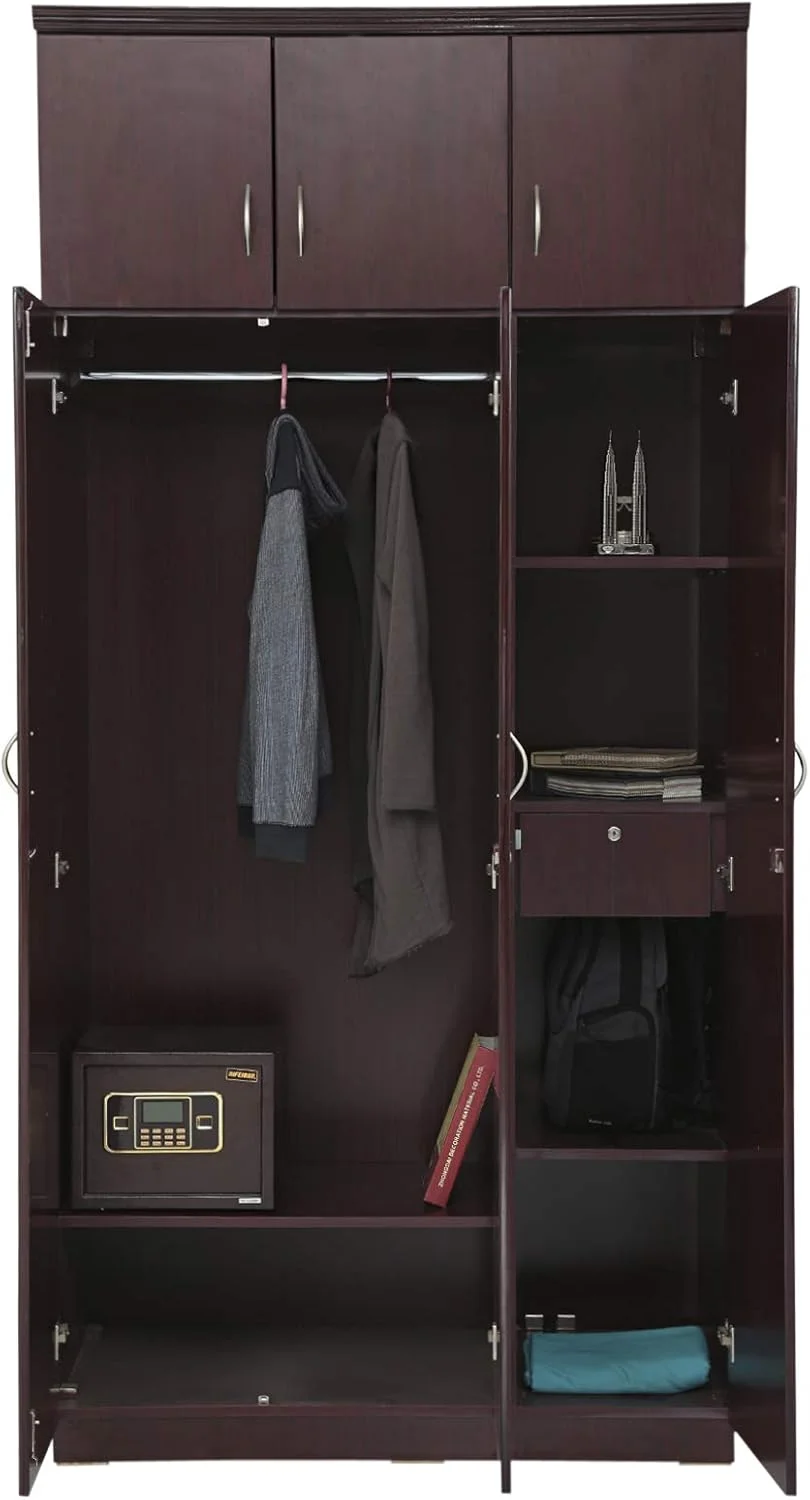 کمد لباس چوبی سه درب سری AFT Max با کابینت بالایی، قهوه ای کمد لباس چوبی سه درب سری AFT Max با کابینت بالایی، قهوه ای