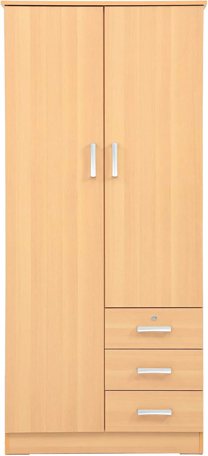 کمد لباس/کابینت چوبی دو درب AFT با 3 کشو، بژ