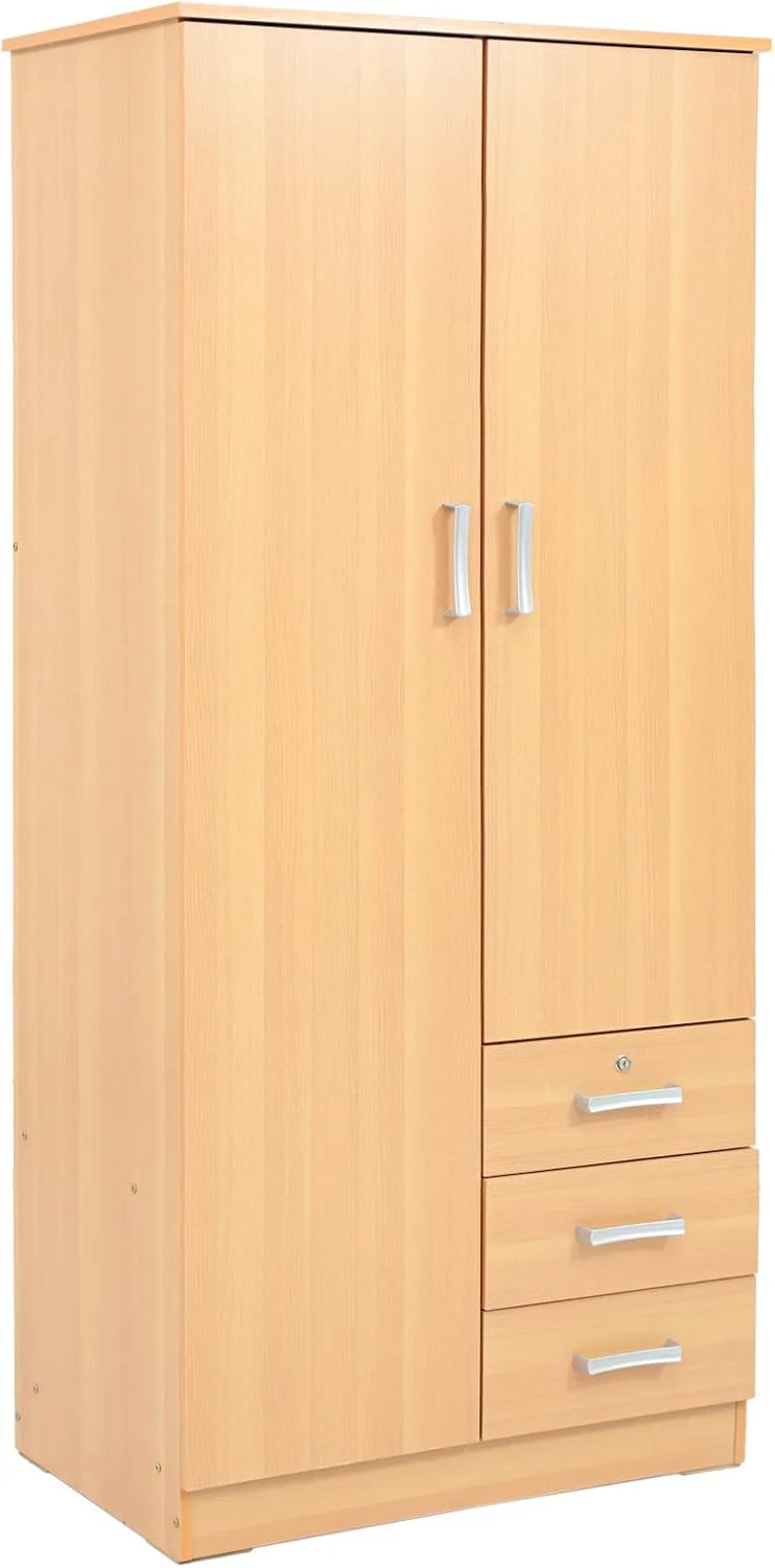 کمد لباس/کابینت چوبی دو درب AFT با 3 کشو، بژ کمد لباس/کابینت چوبی دو درب AFT با 3 کشو، بژ