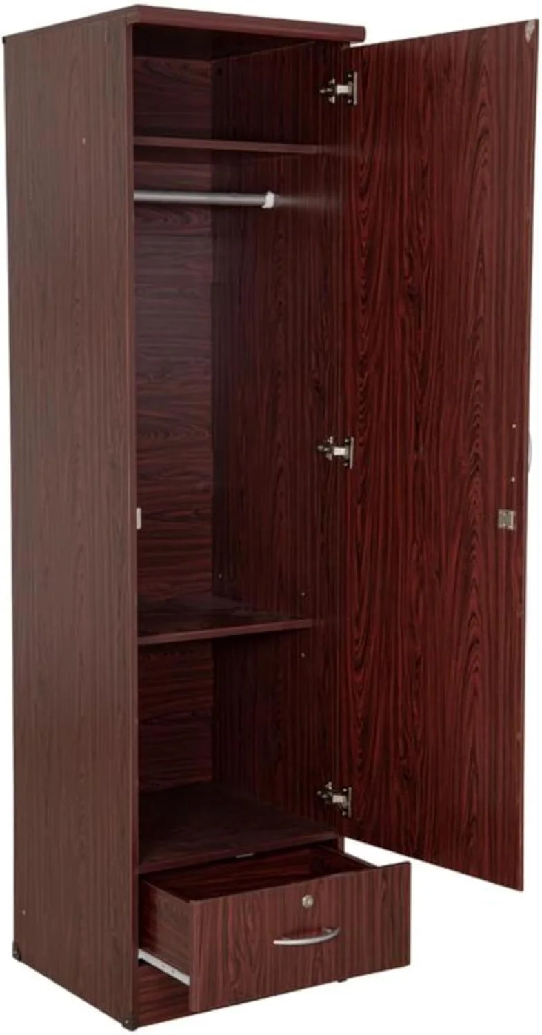 کمد لباس تک درب چوبی ALWASIT HOME با کشوی قفل دار، 50 سانتی متر (عرض) × 190 سانتی متر (ارتفاع) × 50 سانتی متر (عمق)، ماهگونی
