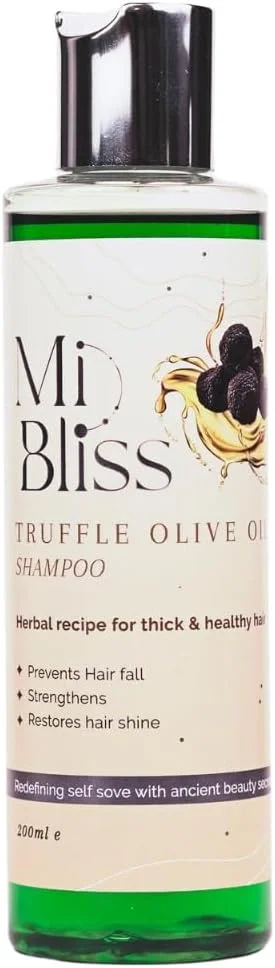 شامپو و نرم کننده روغن زیتون و ترافل Mi Bliss | ترکیب یونانی باستان برای استحکام و آبرسانی | ضخیم کننده، کنترل ریزش مو | ضد شوره، پاک کننده پوست سر، رفع وز و افزایش درخشندگی - 200 میلی لیتر