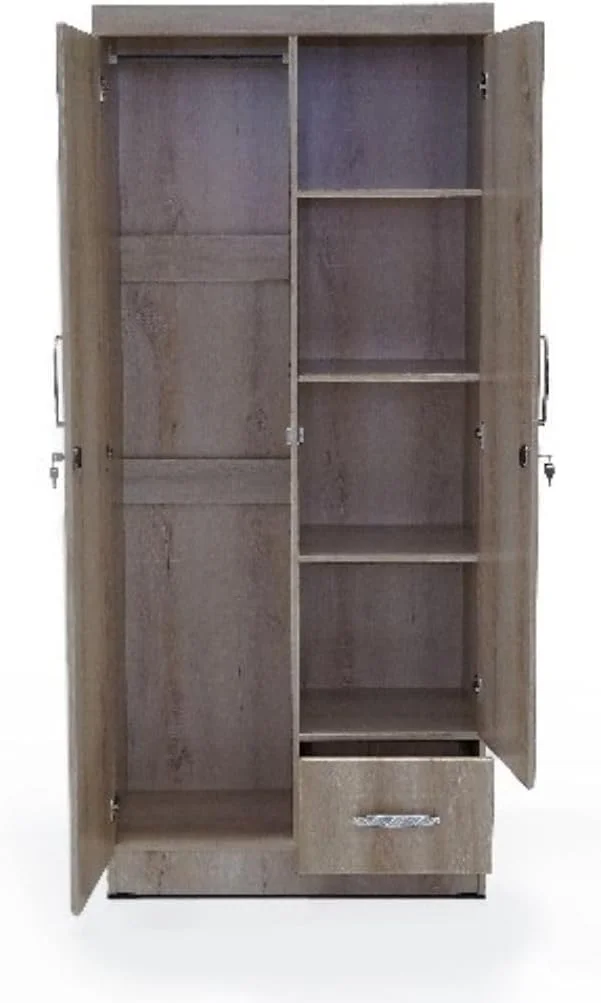 کمد لباس چوبی دو درب ALWASIT HOME مدل Arlin به همراه یک کشو قفلدار | کمدهای چوبی دو درب | کابینت چوبی دو درب با 3 طبقه (به همراه مونتاژ حرفهای) کمد لباس چوبی دو درب ALWASIT HOME مدل Arlin به همراه یک کشو قفلدار | کمدهای چوبی دو درب | کابینت چوبی دو درب با 3 طبقه (به همراه مونتاژ حرفهای)