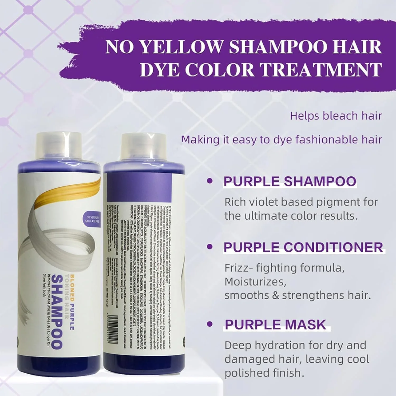 شامپو ضد زردی بنفش مپزول 500 میلی لیتری، شامپو مرطوب کننده مو، تثبیت کننده رنگ مو، شامپو تونینگ بنفش، خنثی کننده رنگ های زرد و نارنجی، افزایش شادابی و درخشندگی رنگ