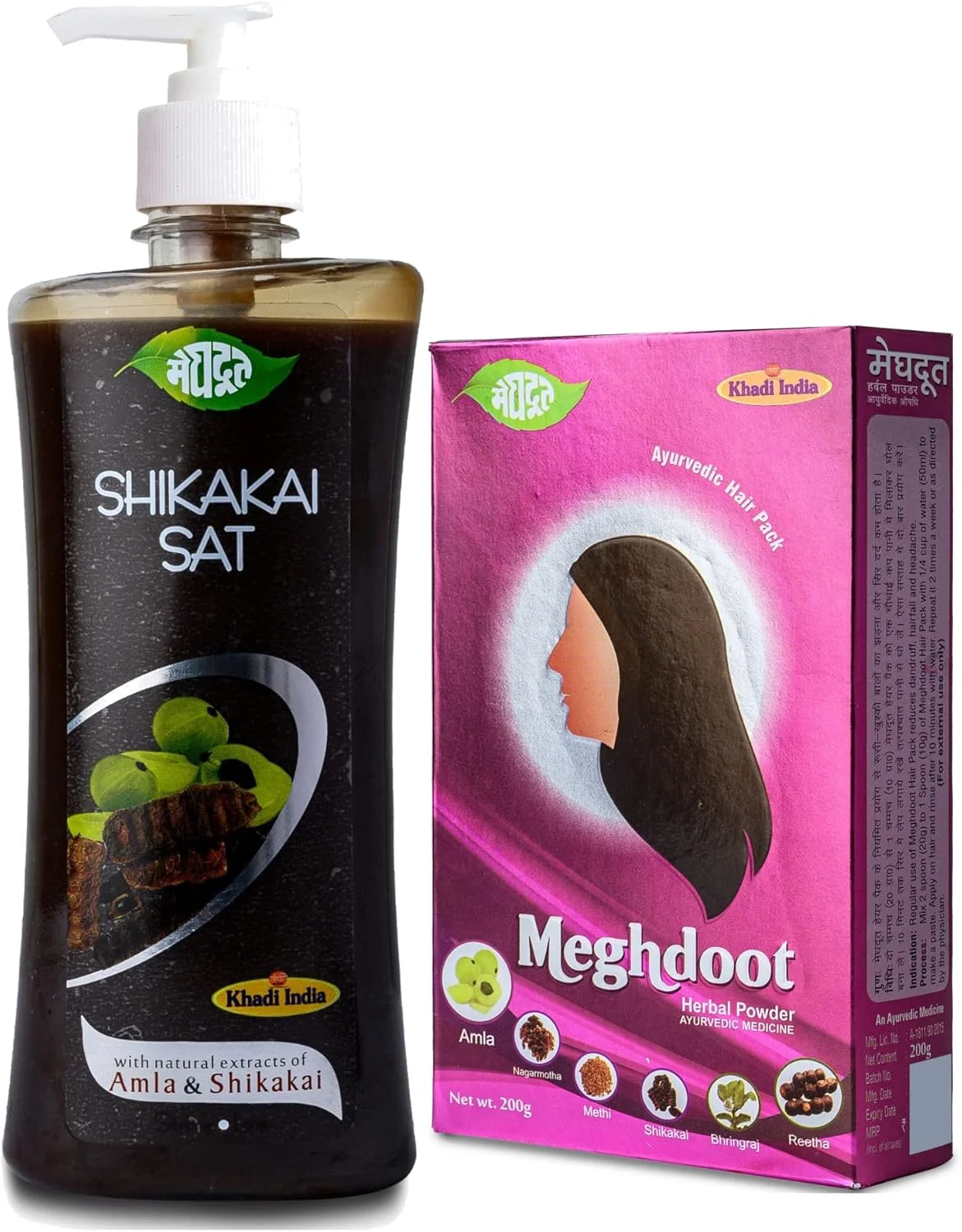 مجموعه ترکیبی آیورودیک Meghdoot شامل شامپو شیکاکای 500 میلی لیتر با پودر گیاهی 200 گرم | شامپو گیاهی آیورودیک برای جلوگیری از ریزش مو | شوره سر | درمان شپش سر - پودر خشک گیاهی برای شوره سر