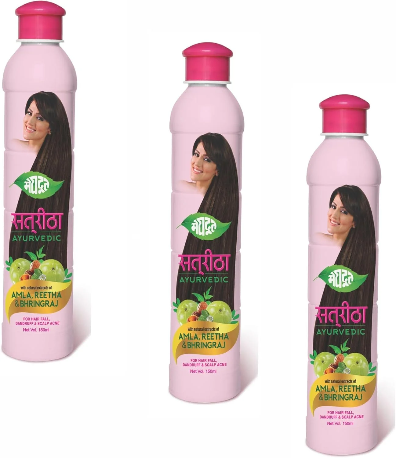 شامپو گیاهی ساتریتا Meghdoot Ayurvedic حجم 150 میلی لیتر با عصاره های طبیعی آملا، ریتا و برینگراج برای کنترل ریزش مو | کنترل شوره سر | آکنه پوست سر (450 میلی لیتر (بسته 3 عددی))