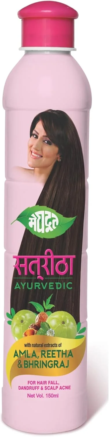 شامپو گیاهی ساتریتا Meghdoot Ayurvedic حجم 150 میلی لیتر با عصاره های طبیعی آملا، ریتا و برینگراج برای کنترل ریزش مو | کنترل شوره سر | آکنه پوست سر (450 میلی لیتر (بسته 3 عددی))
