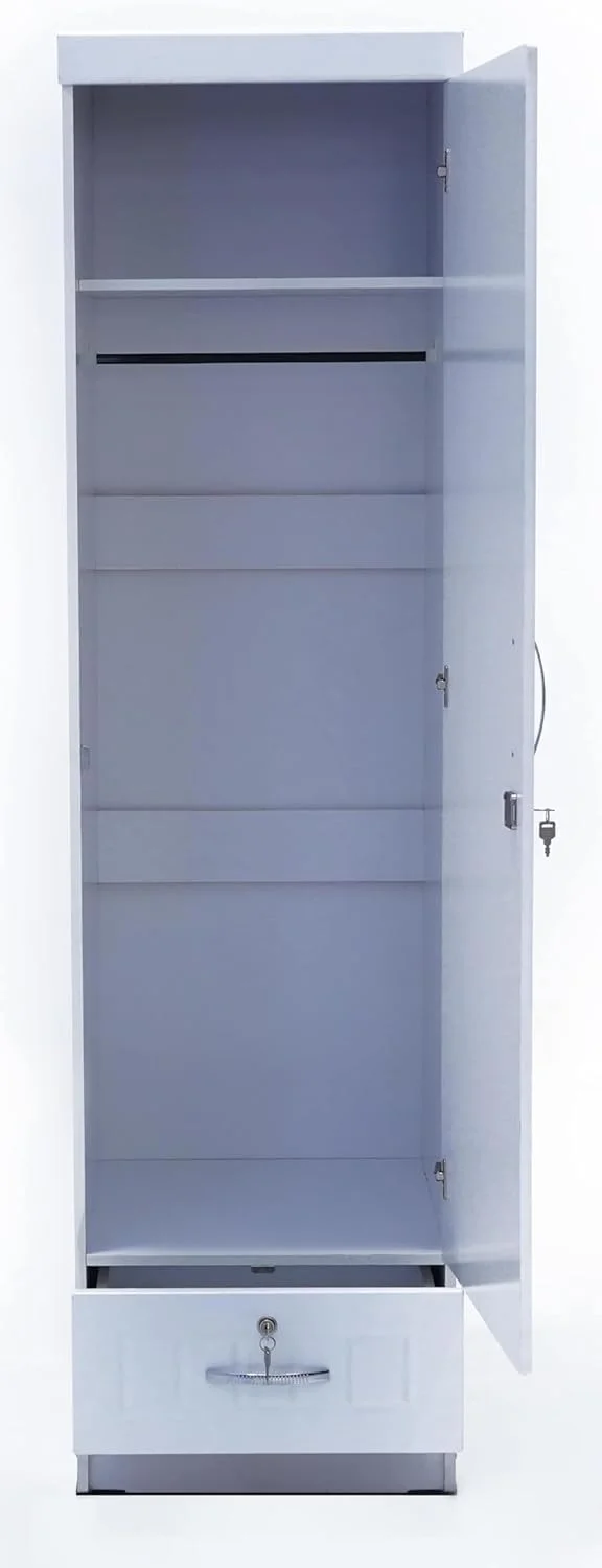 کمد لباس تک درب ALWASIT، کابینت، کمد از چوب مهندسی شده با 1 کشو، سایز شیک مدرن عالی رنگ سفید (طول x عرض x ارتفاع) 50 x 50 x 190 سانتی متر