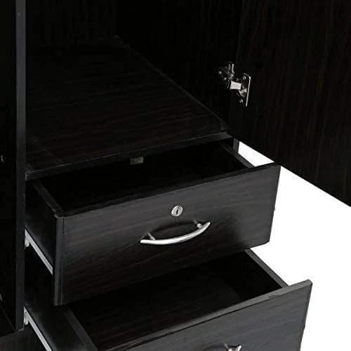 کمد لباس دو درب ALWASIT با 2 کشو، ابعاد (190x90x50 سانتی متر)، رنگ ونگه / قهوه ای تیره، GDF-622