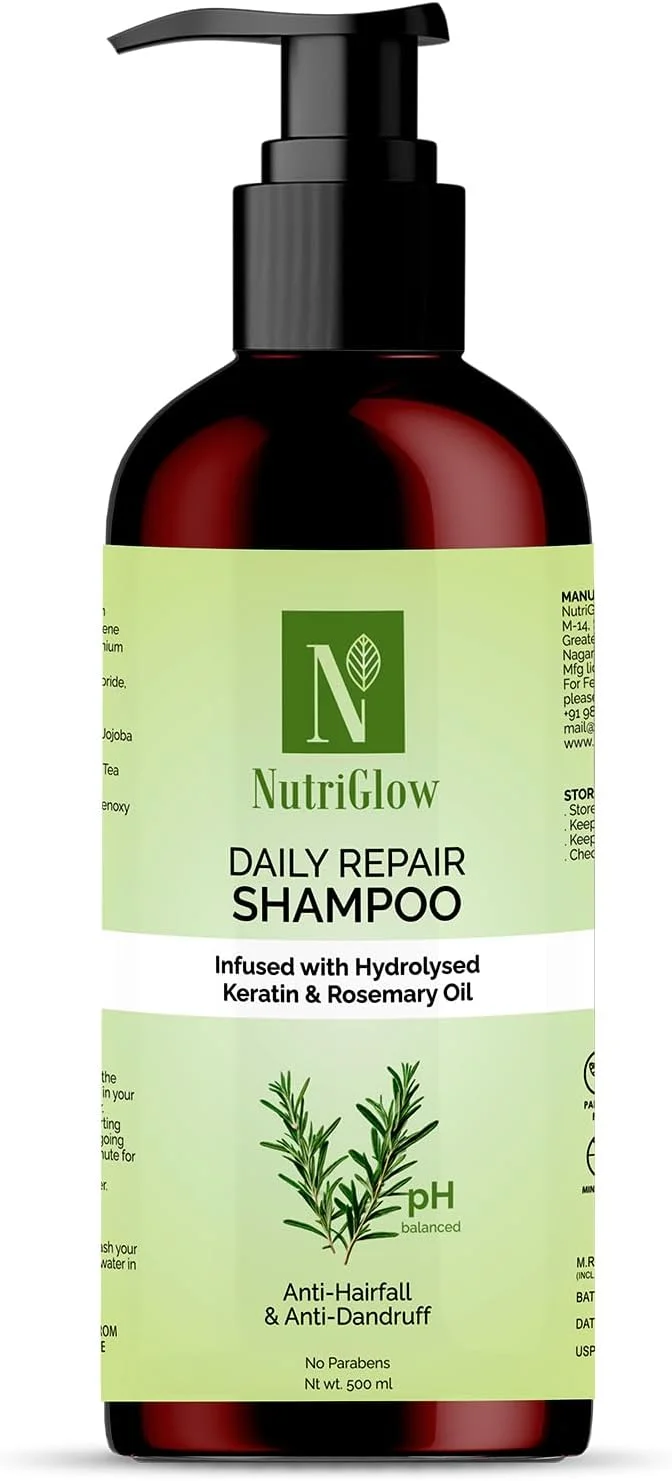 شامپو ترمیم کننده روزانه نوتری گلو، ضد ریزش مو، ضد شوره سر، متعادل کننده pH برای موهای سالم (500 میلی لیتر)