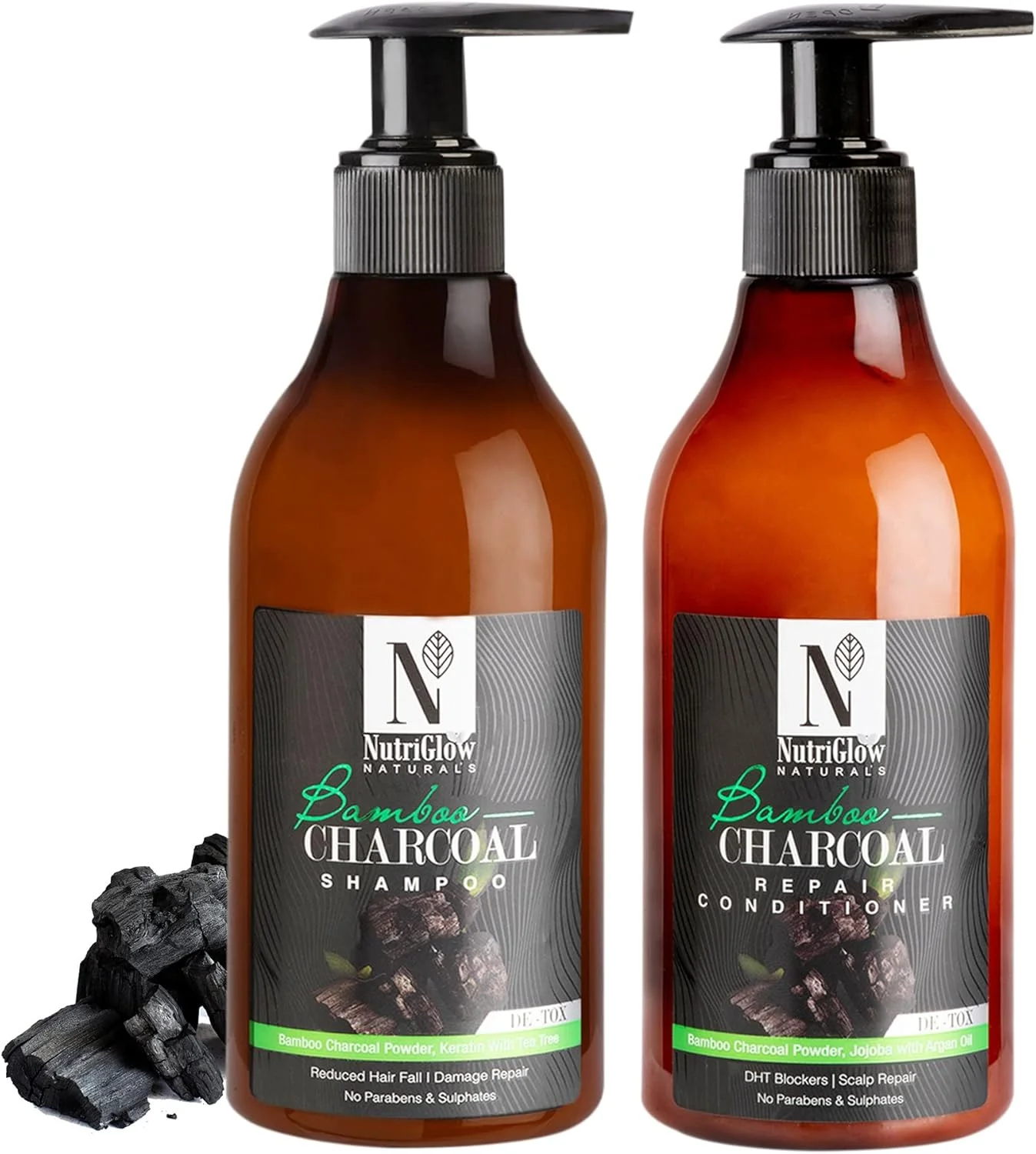 مجموعه ترکیبی زغال بامبو نوتری گلو نچرالز: شامپو با نرم کننده/جوجوبا با روغن آرگان/ترمیم کننده پوست سر/شامپو ضد شوره (150 میلی لیتر)
