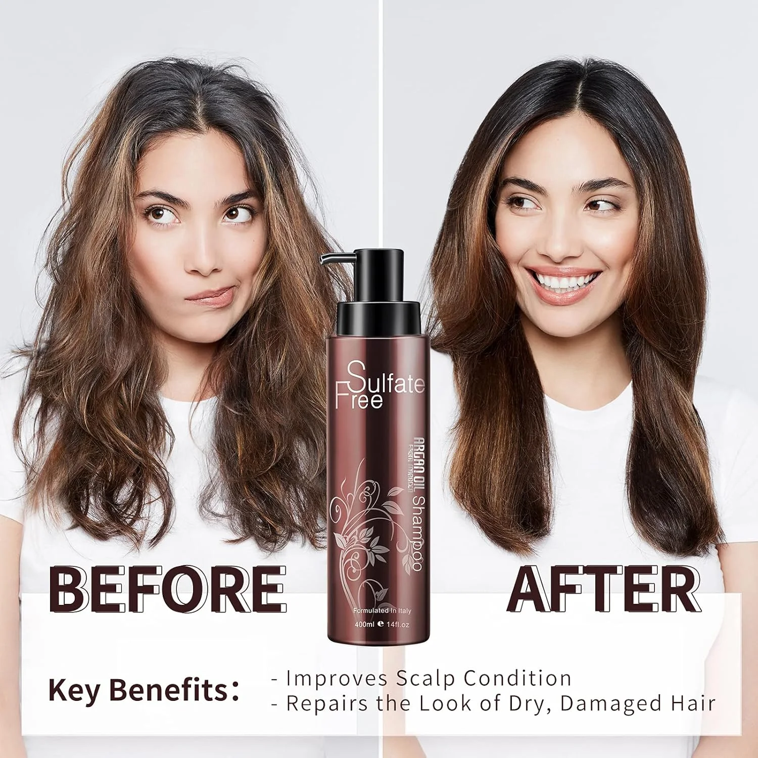 شامپو روغن آرگان مراکشی ارگانیک نوسپا - کنترل چربی، ضد ریزش مو، ضد شوره، بدون سولفات، مرطوب کننده، حجم دهنده برای موهای آسیب دیده خشک و وز