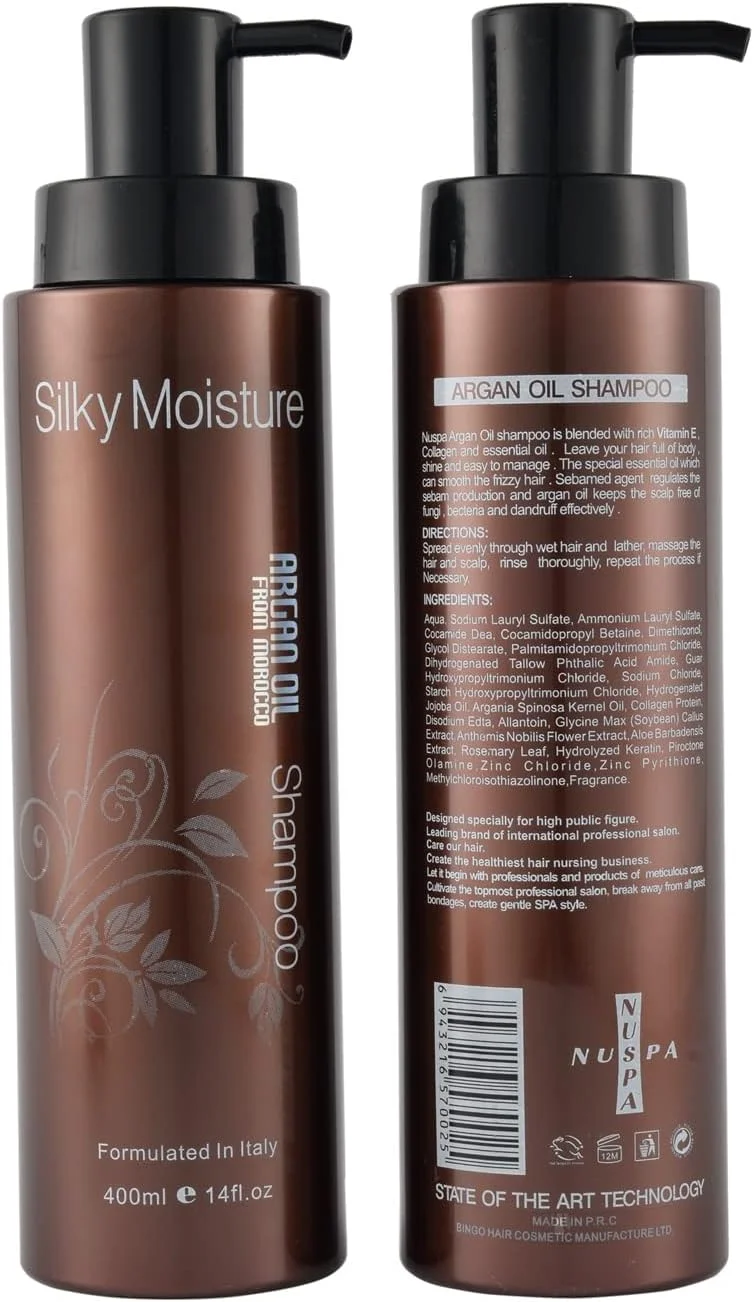 شامپو روغن آرگان مراکشی ارگانیک نوسپا - کنترل چربی، ضد ریزش مو، ضد شوره، بدون سولفات، مرطوب کننده، حجم دهنده برای موهای آسیب دیده خشک و وز