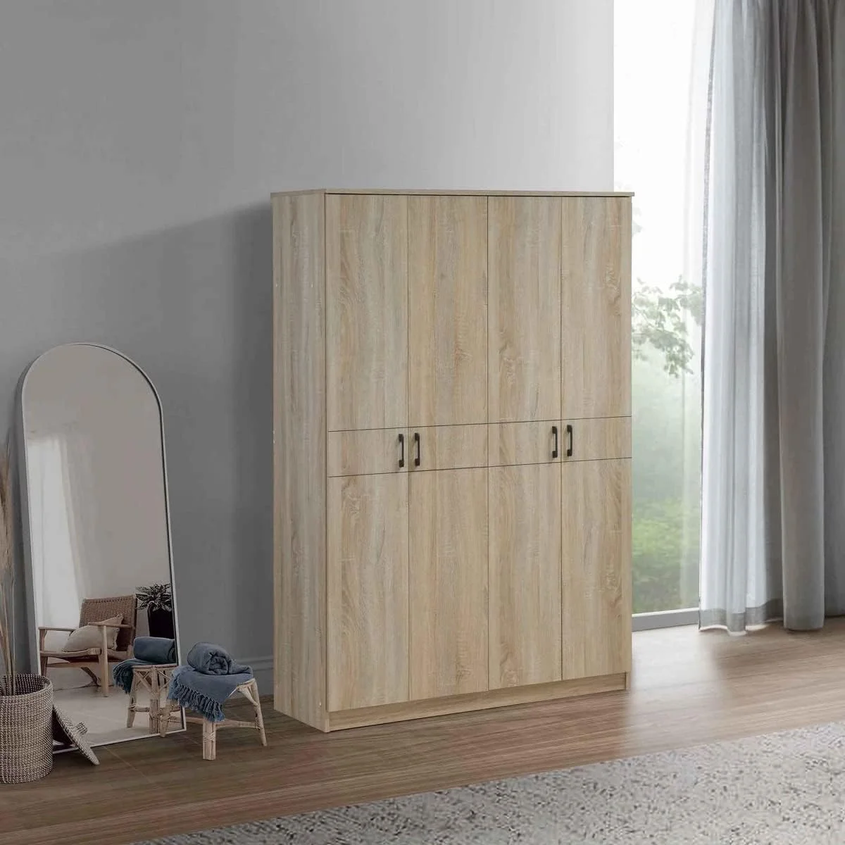 کمد لباس 4 درب هوم باکس مدل Oasis، ابعاد 50 × 181.8 × 120.3 سانتی متر، قهوه ای