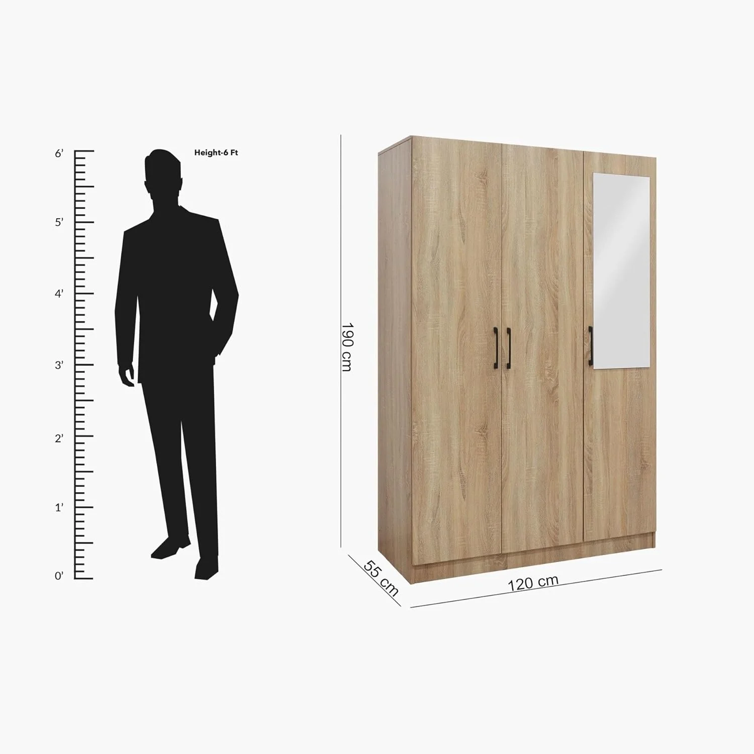 کمد لباس سه درب HomeBox Oasis Cambridge با آینه و کشو با قفل کمد لباس سه درب HomeBox Oasis Cambridge با آینه و کشو با قفل