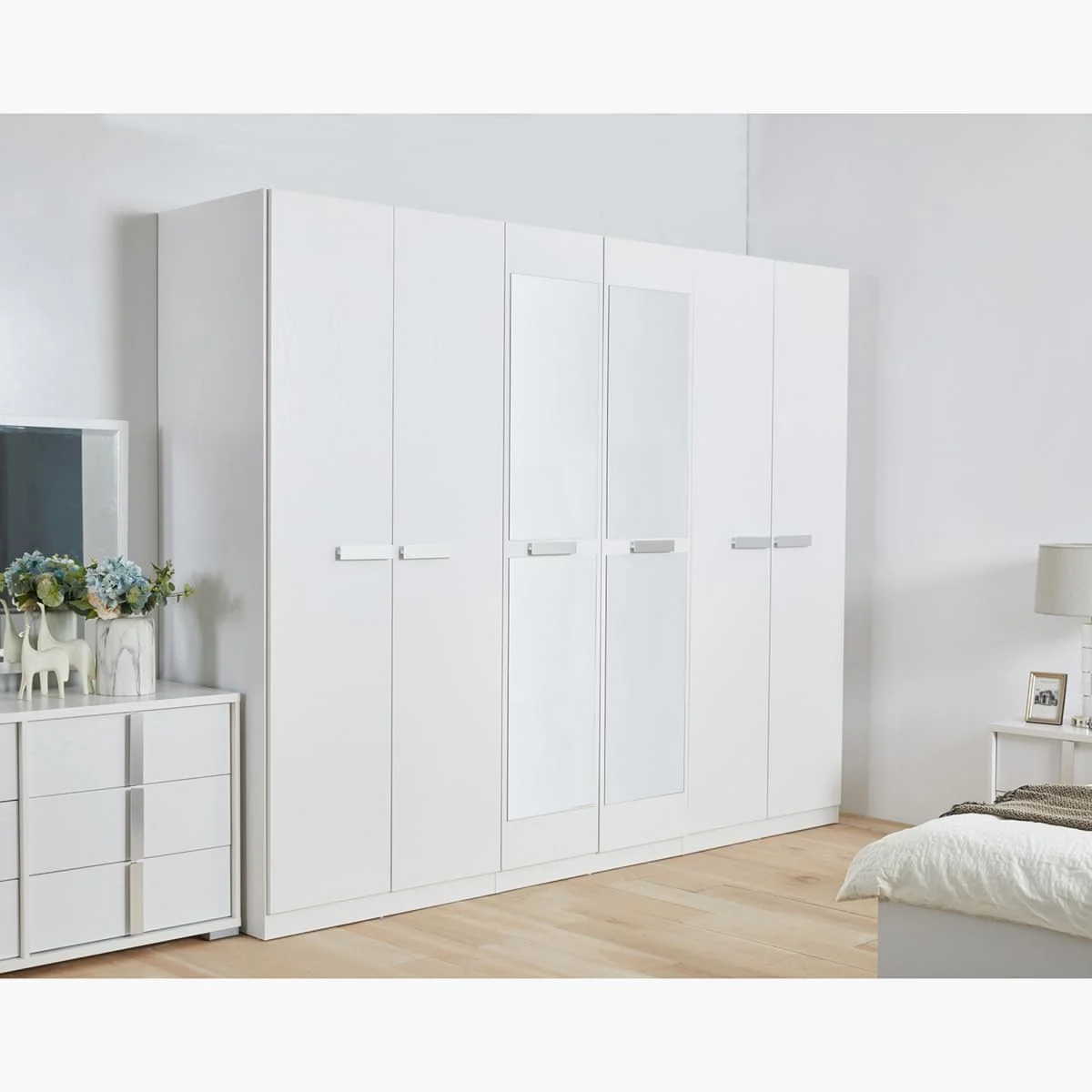 کمد لباس 6 درب هوم باکس مدل Solitaire به همراه 2 آینه، 58 X 216 X 271.6 سانتی متر - سفید