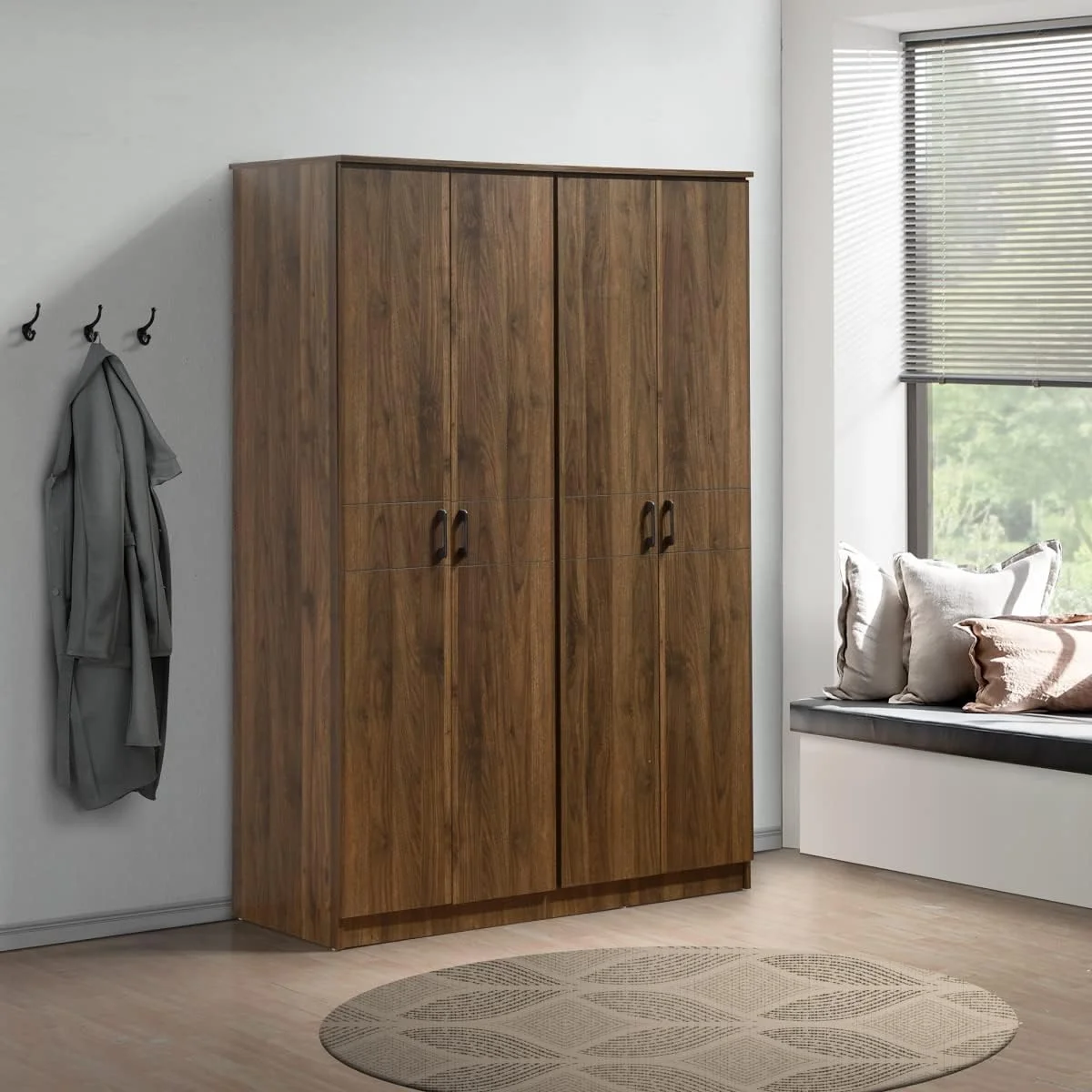 کمد لباس 4 درب هوم باکس مدل Oasis، ابعاد 50 × 182 × 120.3 سانتی متر، قهوه ای