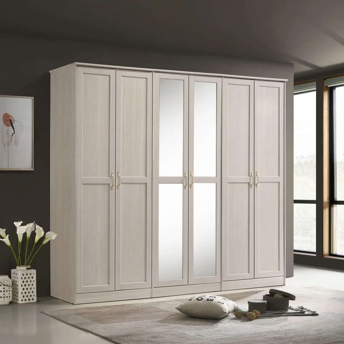 کمد لباس 6 درب Home Box مدل Sonneberg با 2 آینه، 56.5 x 212.3 x 249 سانتی متر، بژ