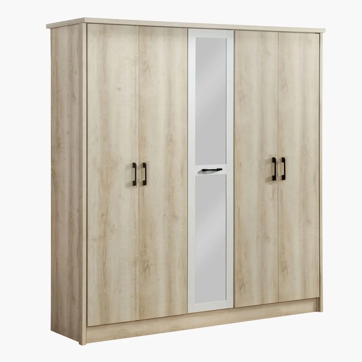 کمد لباس 5 درب آینه دار Home Box مدل Manston ابعاد 54.5x207x195 سانتی متر، بژ